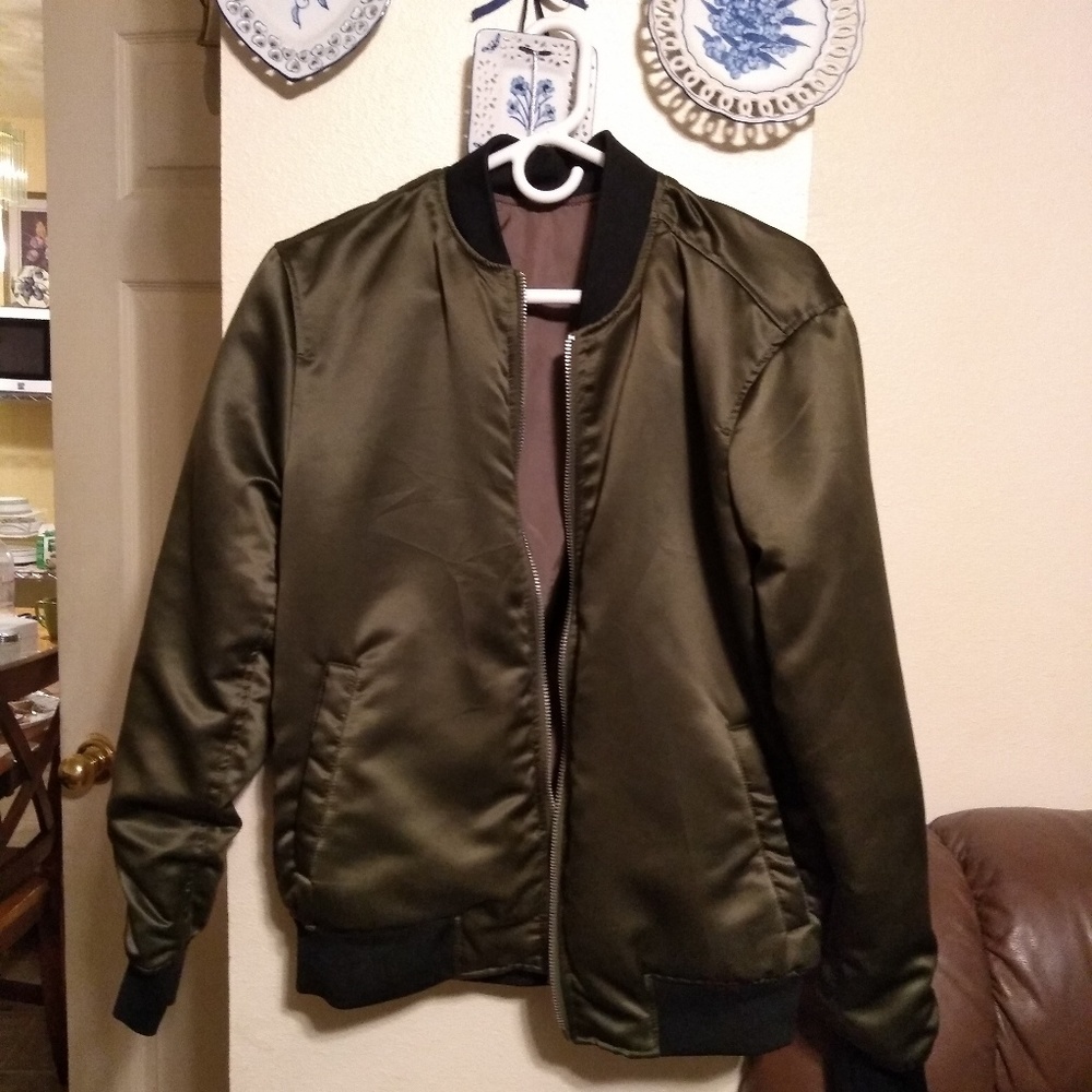 Green and Brown Reversable Bomber Jacket